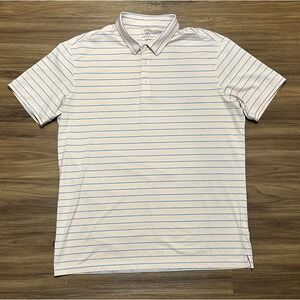 Mizzen+Main Mens Verse Performance Polo Shirt Pink Blue Stripe Sz XL Trim Fit